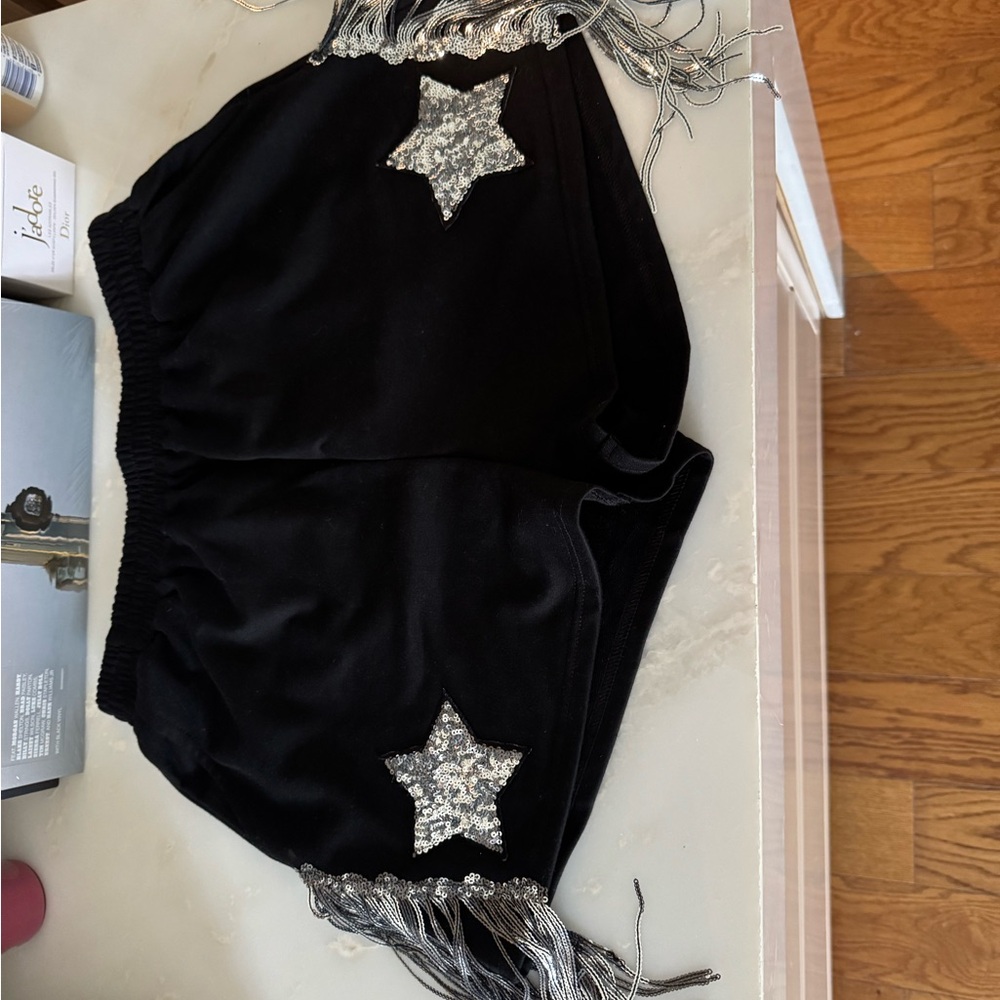 Black High Waist Shorts with Silver Star Accents